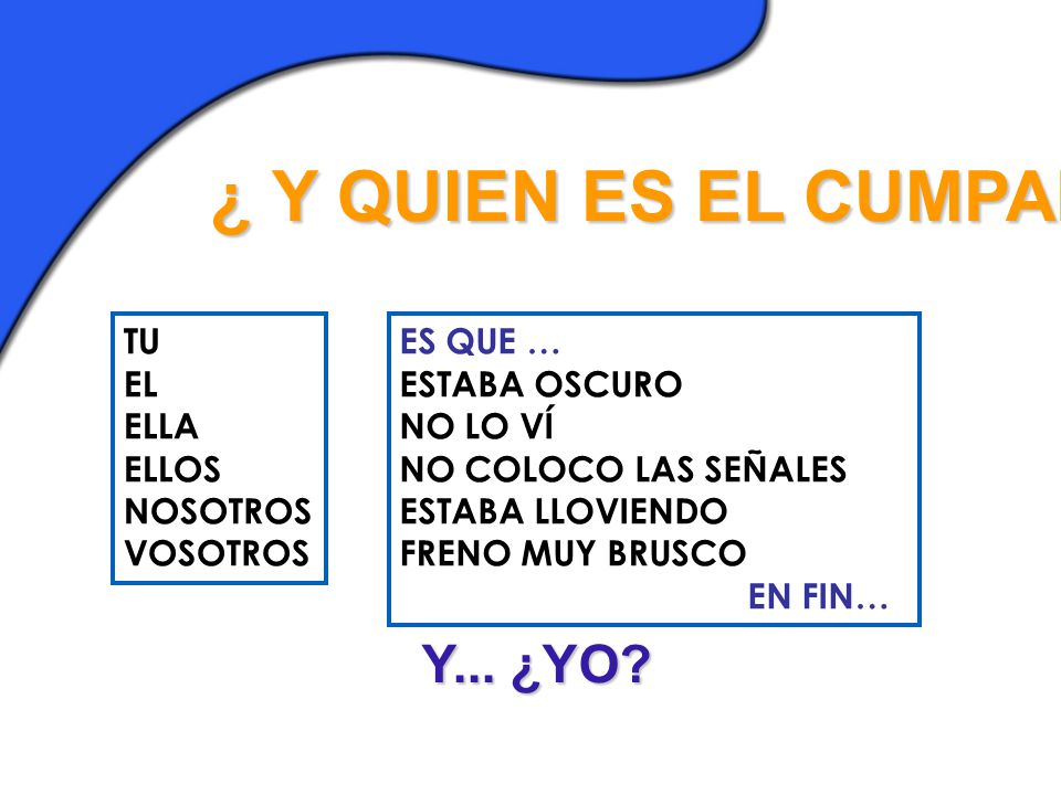 ¿ Y QUIEN ES EL CUMPABLE Y... ¿YO TU EL ELLA ELLOS NOSOTROS