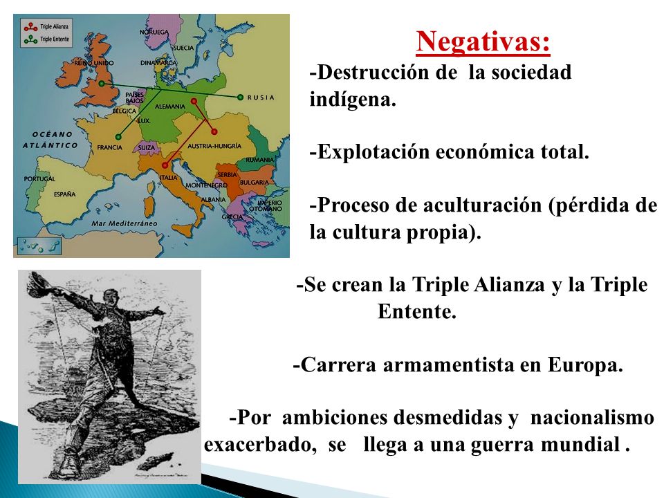 Negativas: -Destrucción de la sociedad indígena.