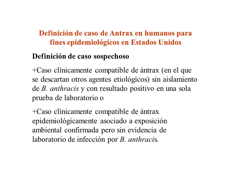Definición de caso de Antrax en humanos para fines epidemiológicos en Estados Unidos