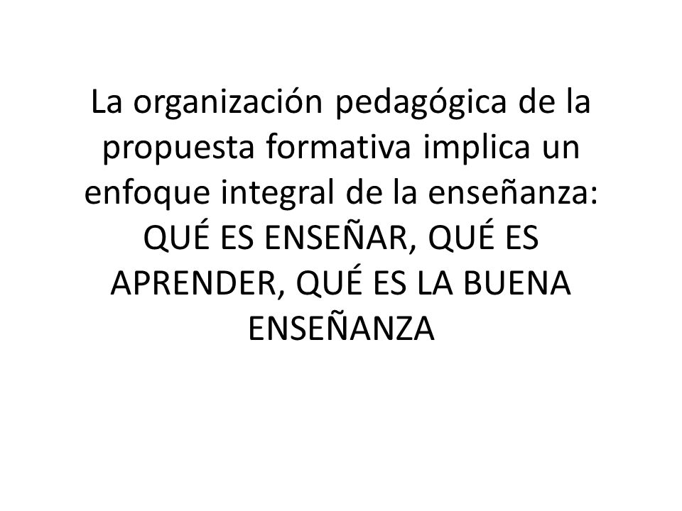 La organización pedagógica de la propuesta formativa implica un enfoque integral de la enseñanza: QUÉ ES ENSEÑAR, QUÉ ES APRENDER, QUÉ ES LA BUENA ENSEÑANZA