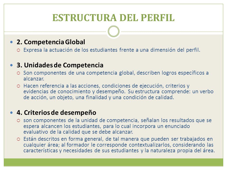 ESTRUCTURA DEL PERFIL 2. Competencia Global 3. Unidades de Competencia