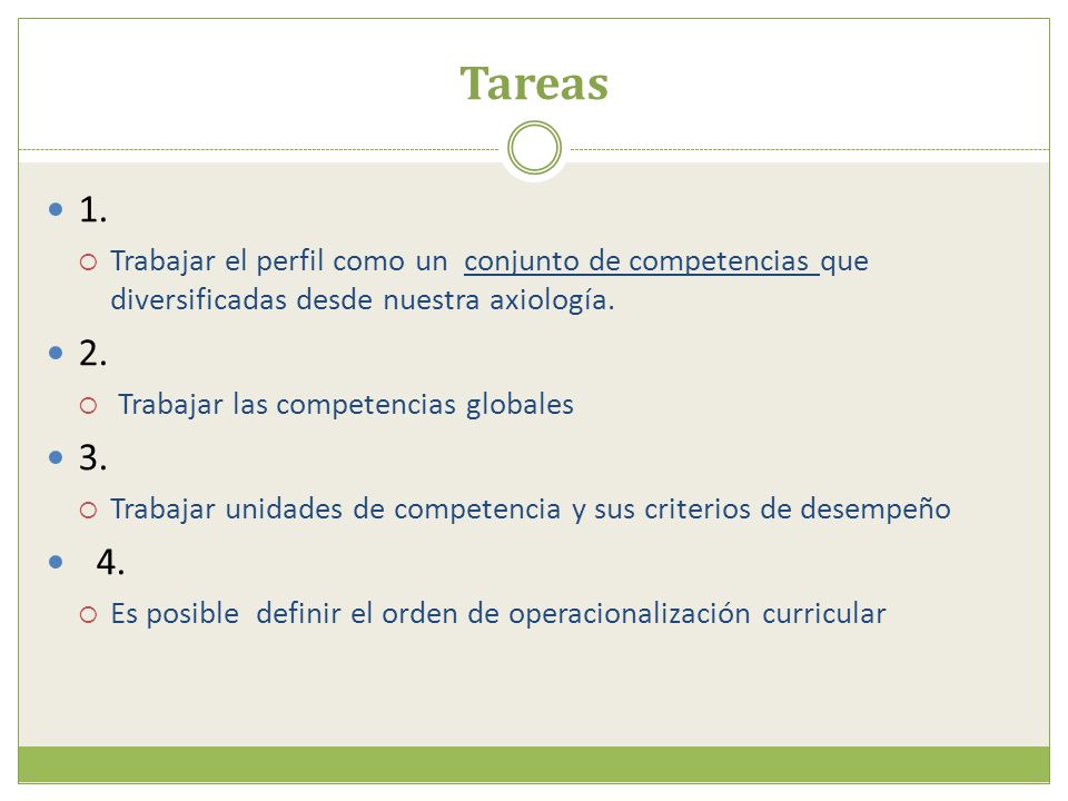 Tareas 1. Trabajar el perfil como un conjunto de competencias que diversificadas desde nuestra axiología.