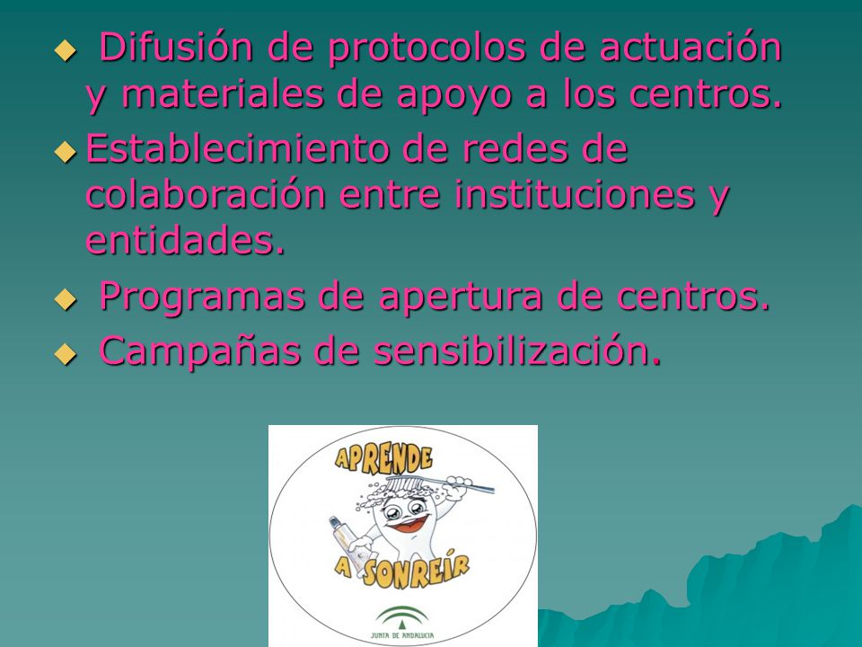Difusión de protocolos de actuación y materiales de apoyo a los centros.