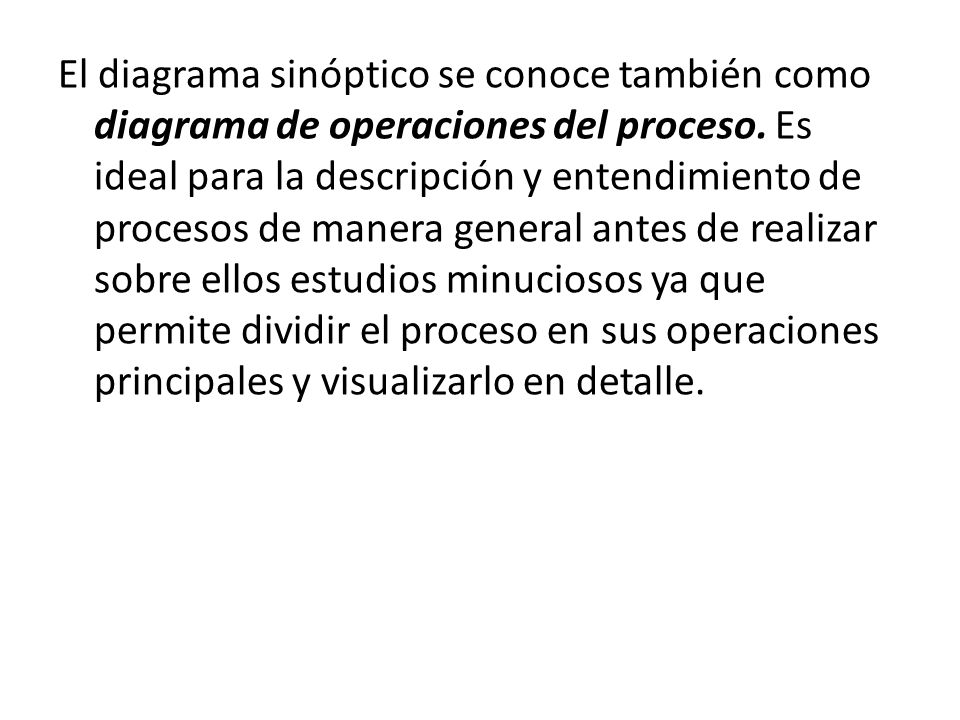 El diagrama sinóptico se conoce también como diagrama de operaciones del proceso.