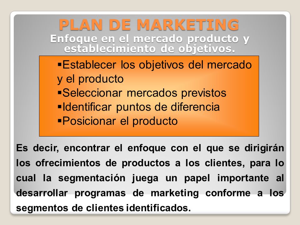Enfoque en el mercado producto y establecimiento de objetivos.