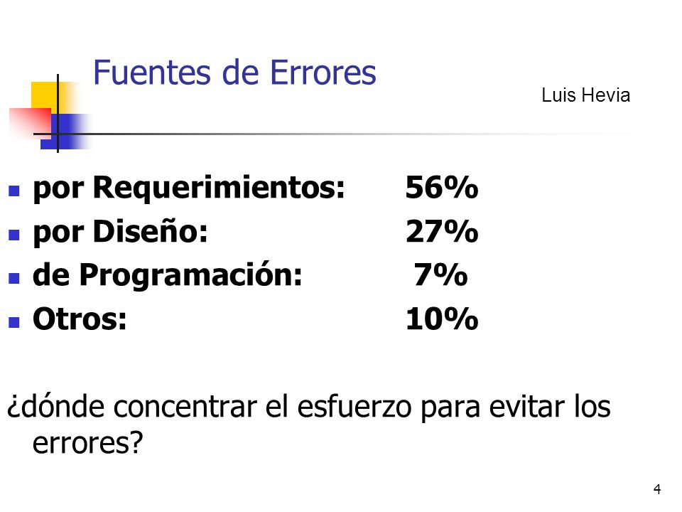 Fuentes de Errores por Requerimientos: 56% por Diseño: 27%