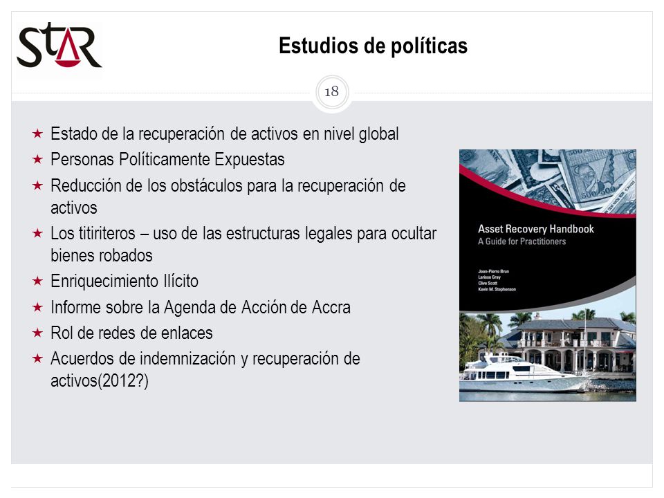 Estudios de políticas 18. Estado de la recuperación de activos en nivel global. Personas Políticamente Expuestas.