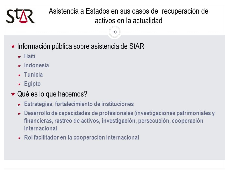 Asistencia a Estados en sus casos de recuperación de activos en la actualidad