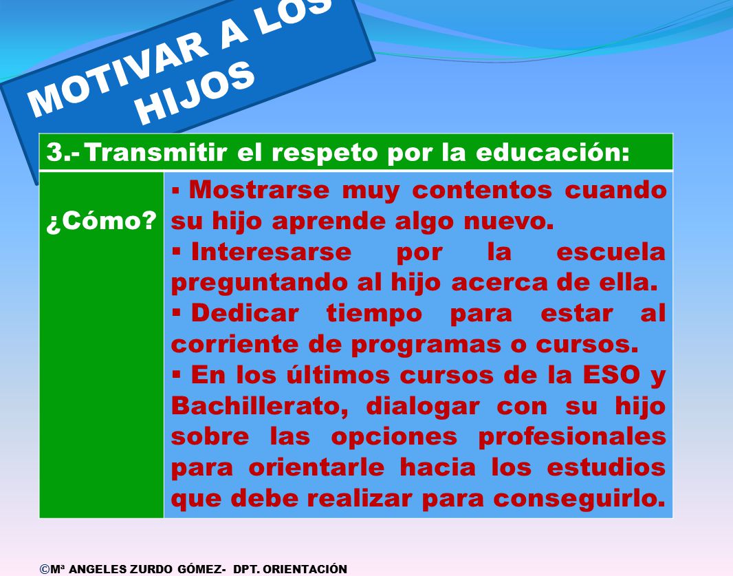 MOTIVAR A LOS HIJOS 3.- Transmitir el respeto por la educación: ¿Cómo