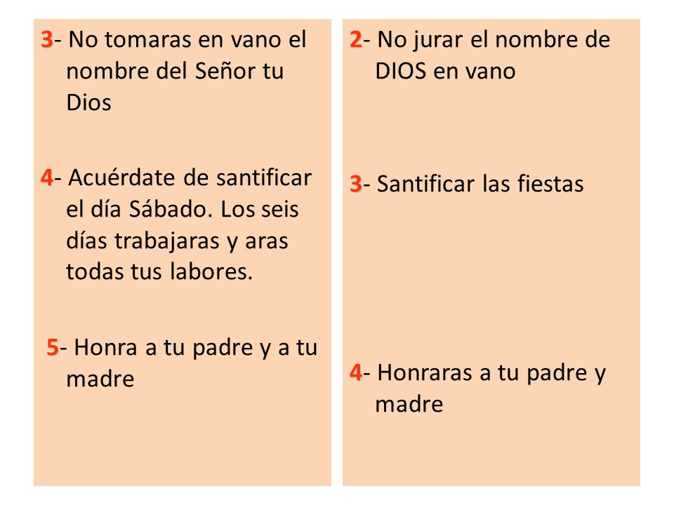 3- No tomaras en vano el nombre del Señor tu Dios