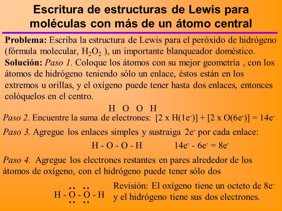 Escritura de estructuras de Lewis para moléculas con más de un átomo central