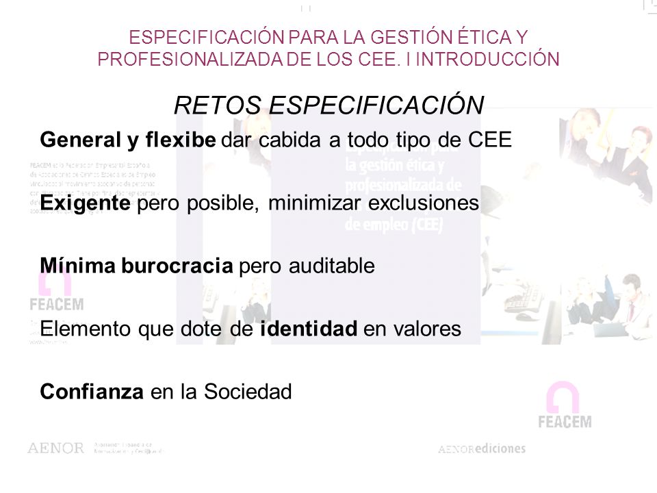 RETOS ESPECIFICACIÓN General y flexibe dar cabida a todo tipo de CEE