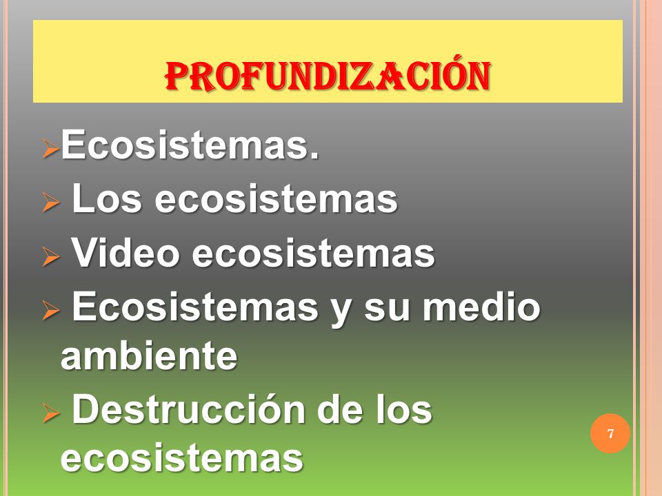 PROFUNDIZACIÓN Ecosistemas. Los ecosistemas. Video ecosistemas. Ecosistemas y su medio ambiente.