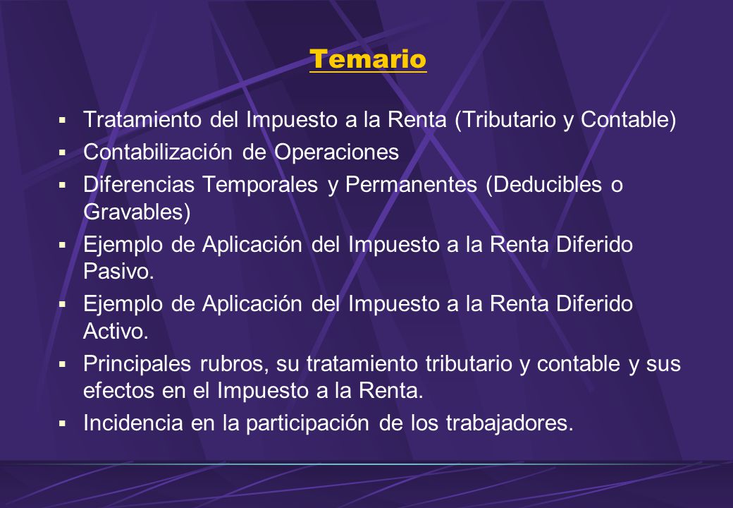 Temario Tratamiento del Impuesto a la Renta (Tributario y Contable)