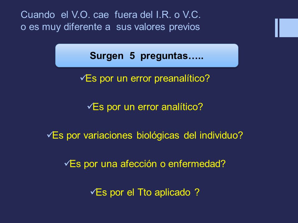 Es por un error preanalítico Es por un error analítico