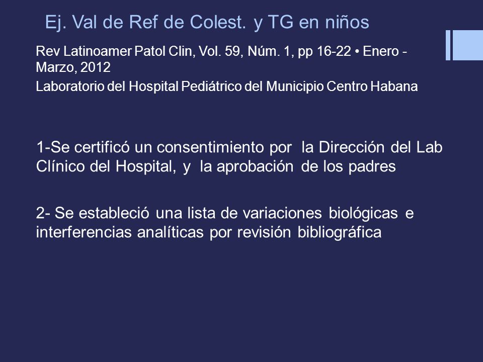 Ej. Val de Ref de Colest. y TG en niños
