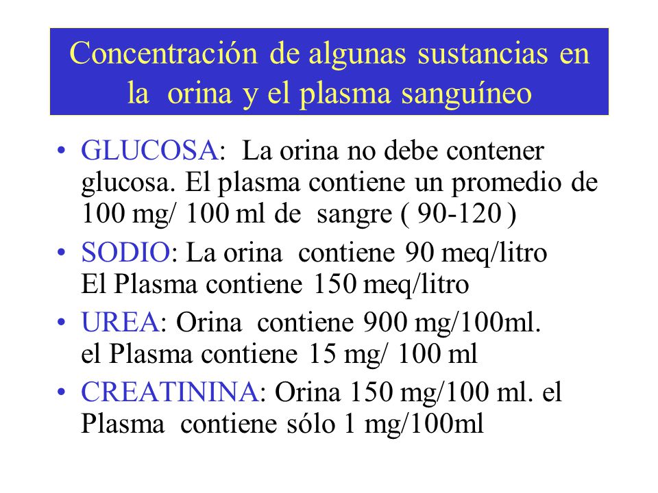 Concentración de algunas sustancias en la orina y el plasma sanguíneo