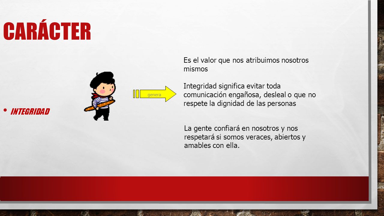 Carácter Integridad Es el valor que nos atribuimos nosotros mismos