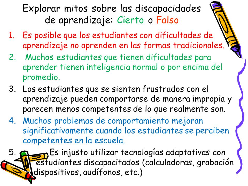 Explorar mitos sobre las discapacidades de aprendizaje: Cierto o Falso