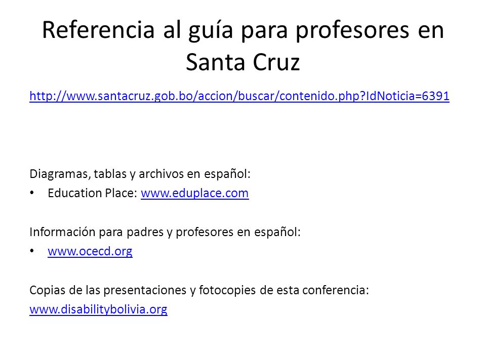 Referencia al guía para profesores en Santa Cruz