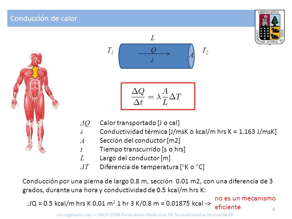 Conducción de calor T1 T2 A L λ Q ΔQ λ A t L ΔT