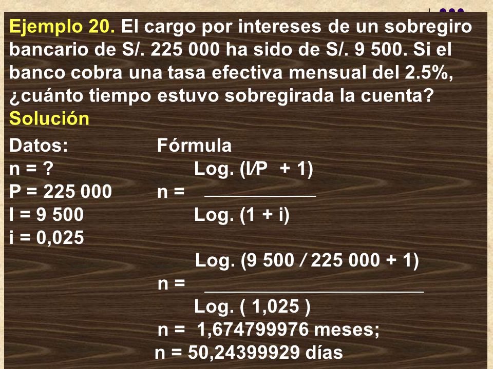 Ejemplo 20. El cargo por intereses de un sobregiro bancario de S/