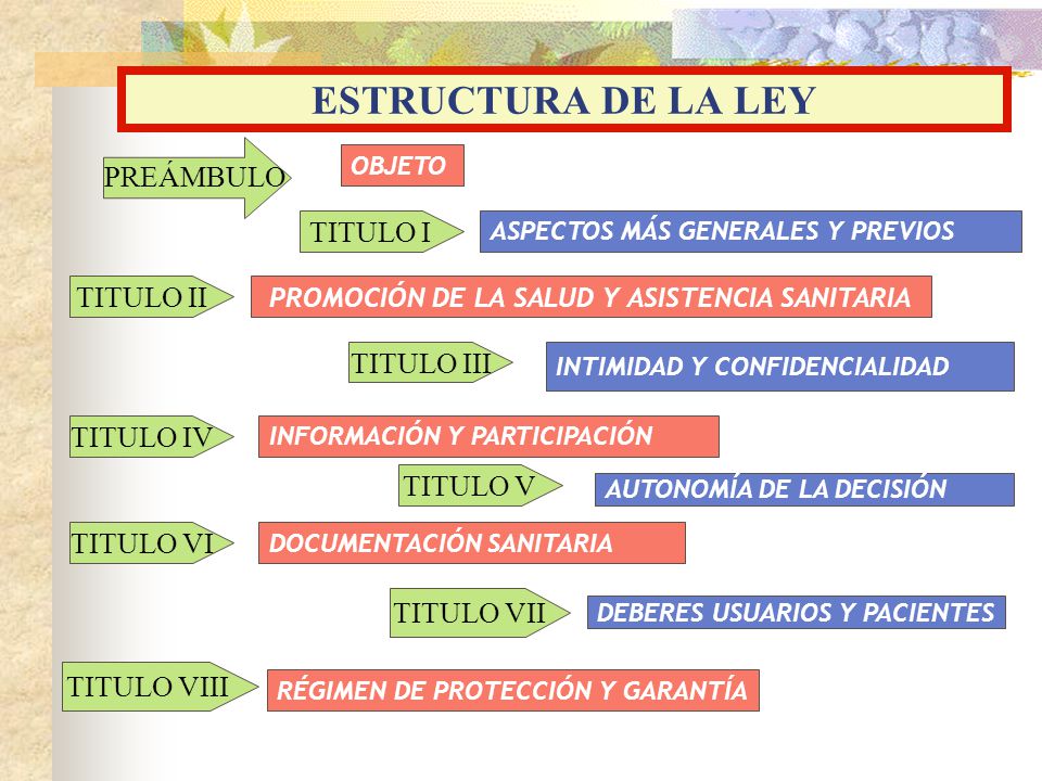 ESTRUCTURA DE LA LEY PREÁMBULO TITULO I TITULO II TITULO III TITULO IV