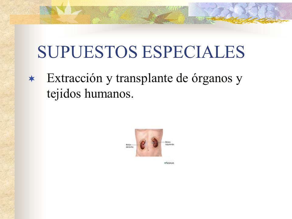 SUPUESTOS ESPECIALES Extracción y transplante de órganos y tejidos humanos.