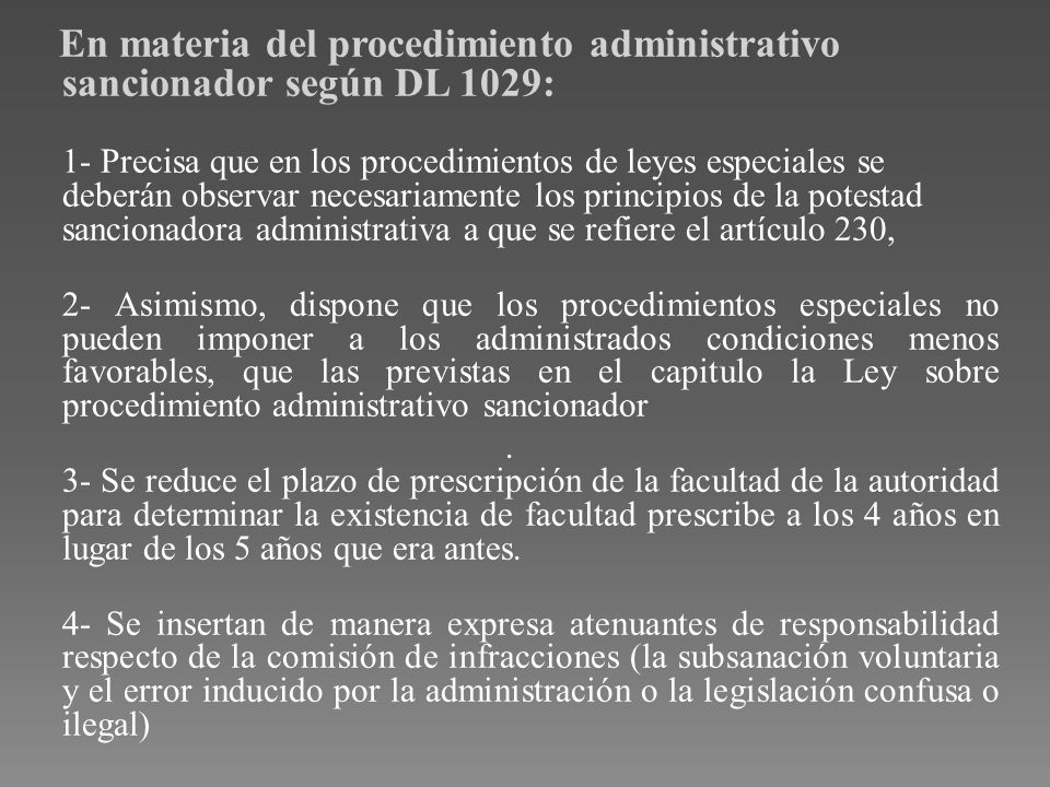 En materia del procedimiento administrativo sancionador según DL 1029: