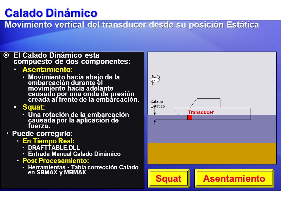 Calado Dinámico Movimiento vertical del transducer desde su posición Estática