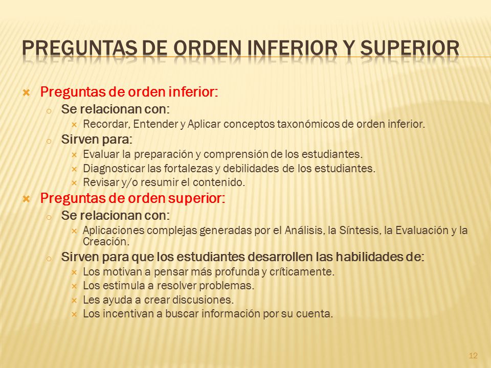 Preguntas de orden inferior y superior