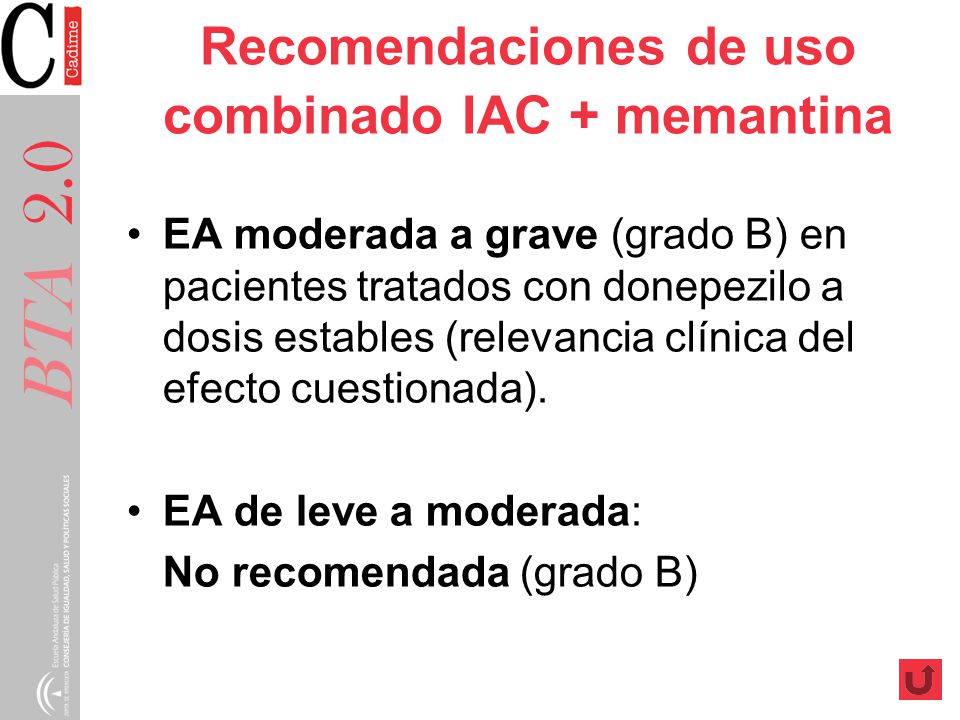 Recomendaciones de uso combinado IAC + memantina
