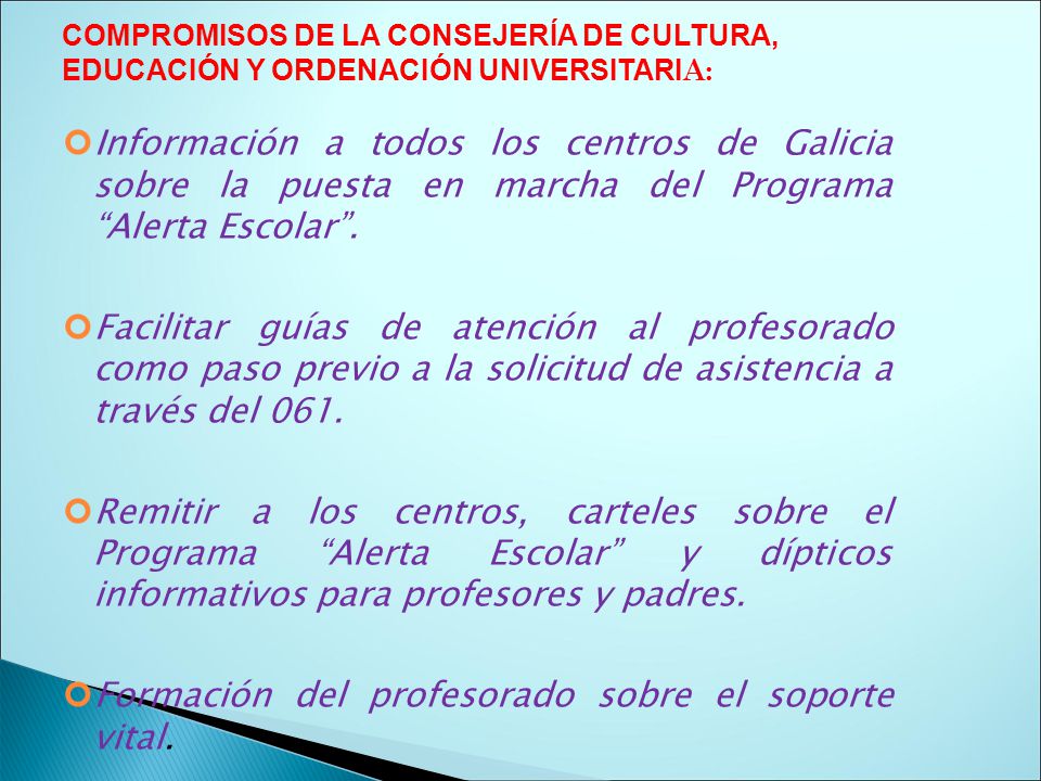Formación del profesorado sobre el soporte vital.