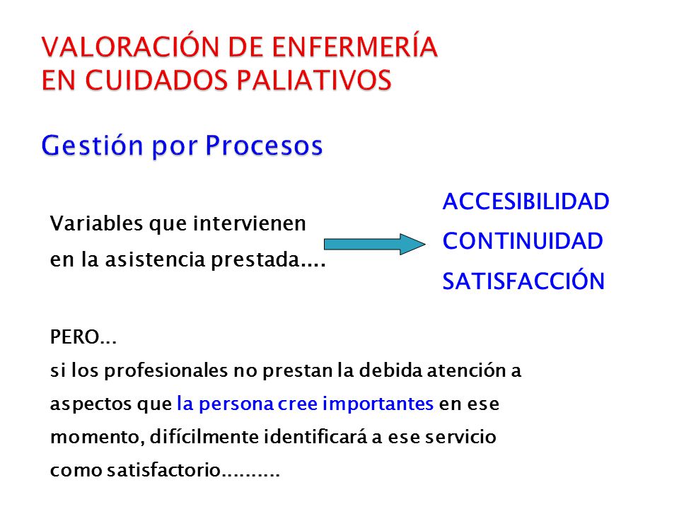 VALORACIÓN DE ENFERMERÍA EN CUIDADOS PALIATIVOS Gestión por Procesos