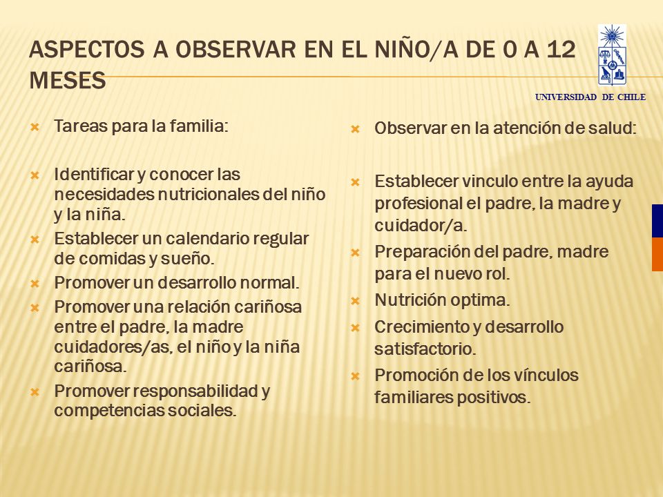 ASPECTOS A OBSERVAR EN EL NIÑO/A DE 0 A 12 MESES