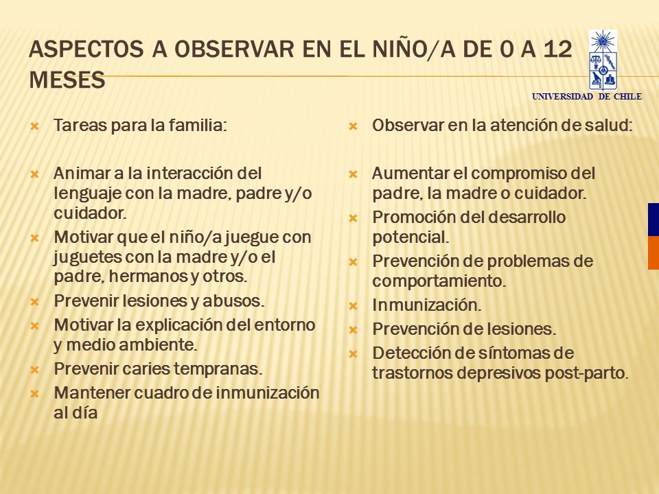 ASPECTOS A OBSERVAR EN EL NIÑO/A DE 0 A 12 MESES
