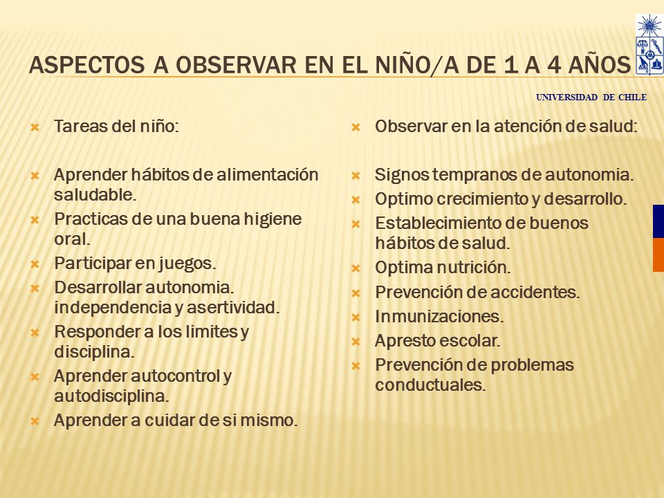 ASPECTOS A OBSERVAR EN EL NIÑO/A DE 1 A 4 AÑOS