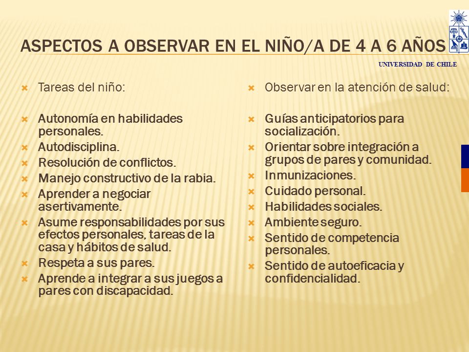 ASPECTOS A OBSERVAR EN EL NIÑO/A DE 4 A 6 AÑOS