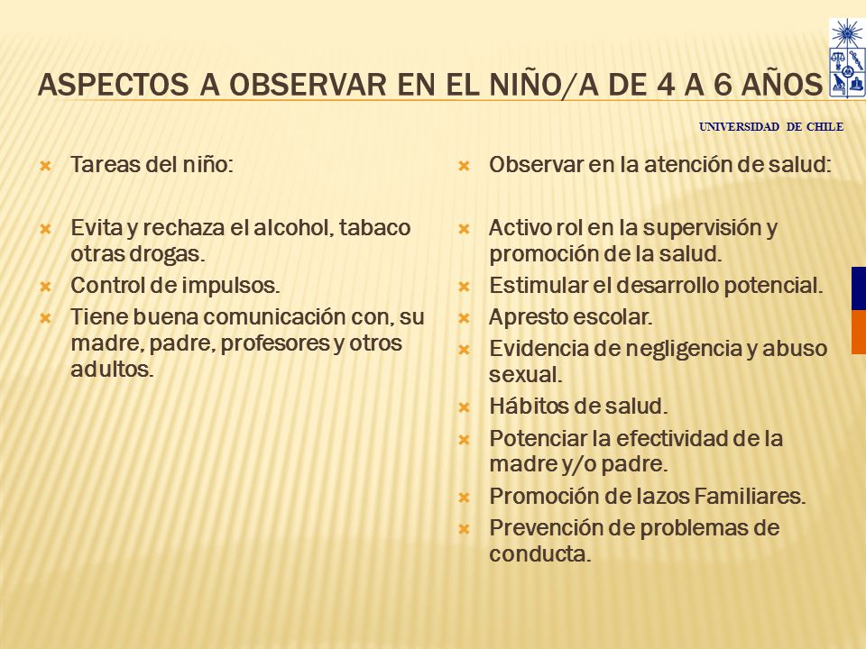 ASPECTOS A OBSERVAR EN EL NIÑO/A DE 4 A 6 AÑOS