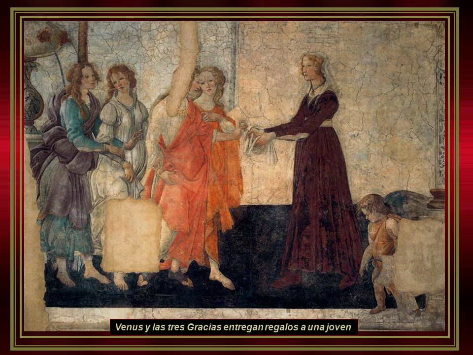 Venus y las tres Gracias entregan regalos a una joven