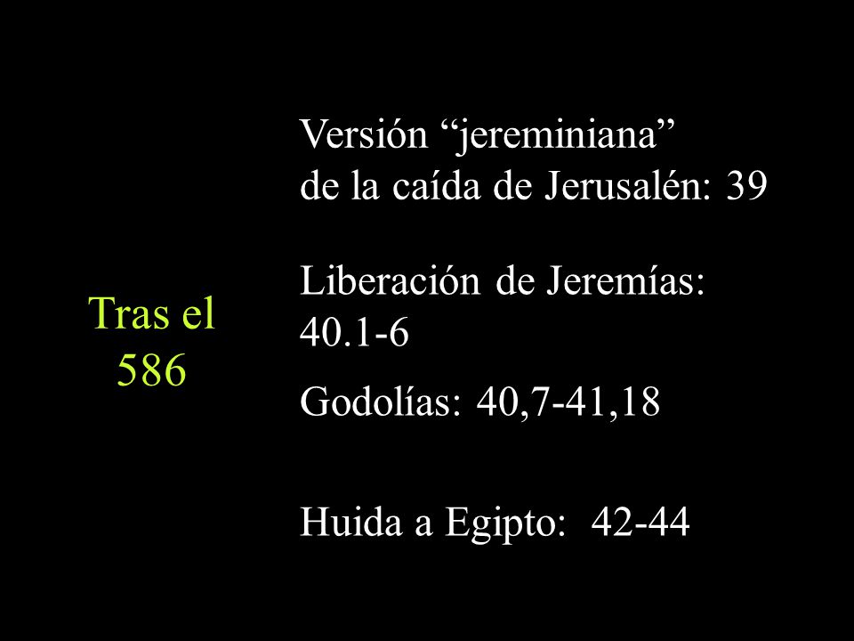 Tras el 586 Versión jereminiana de la caída de Jerusalén: 39