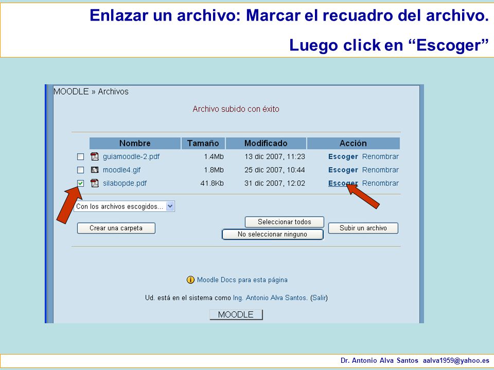 Enlazar un archivo: Marcar el recuadro del archivo.