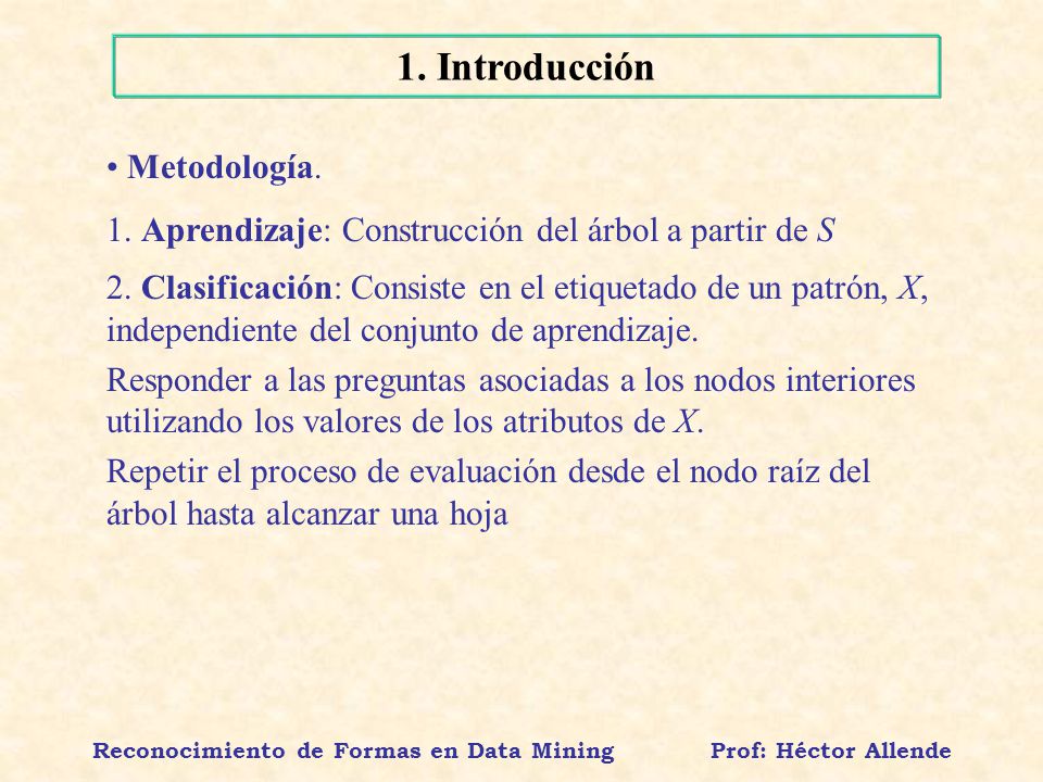 Reconocimiento de Formas en Data Mining Prof: Héctor Allende