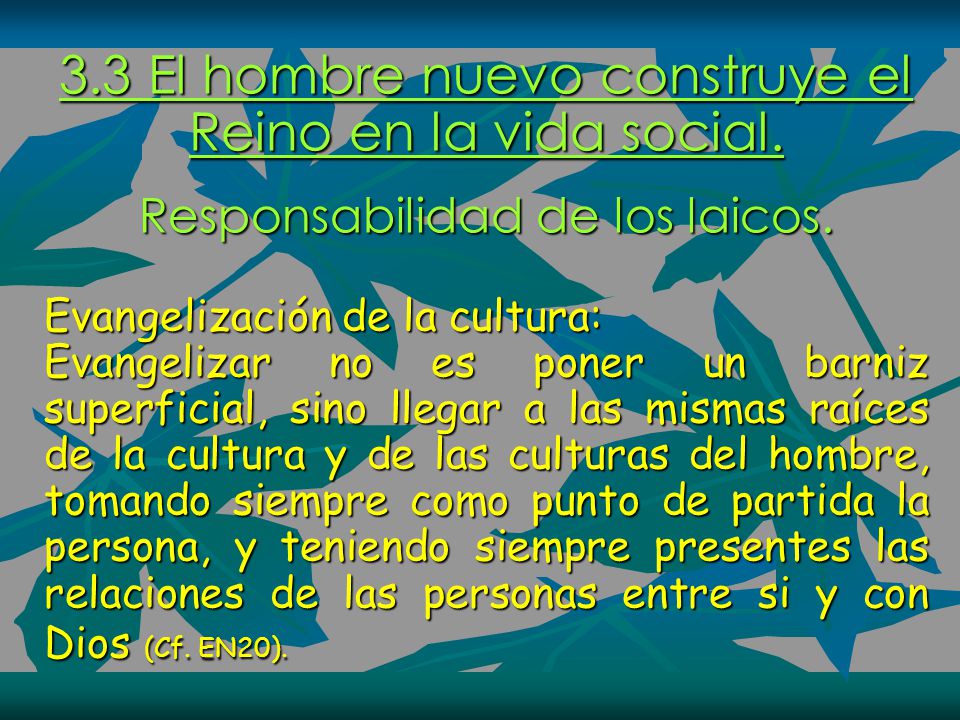 3.3 El hombre nuevo construye el Reino en la vida social.