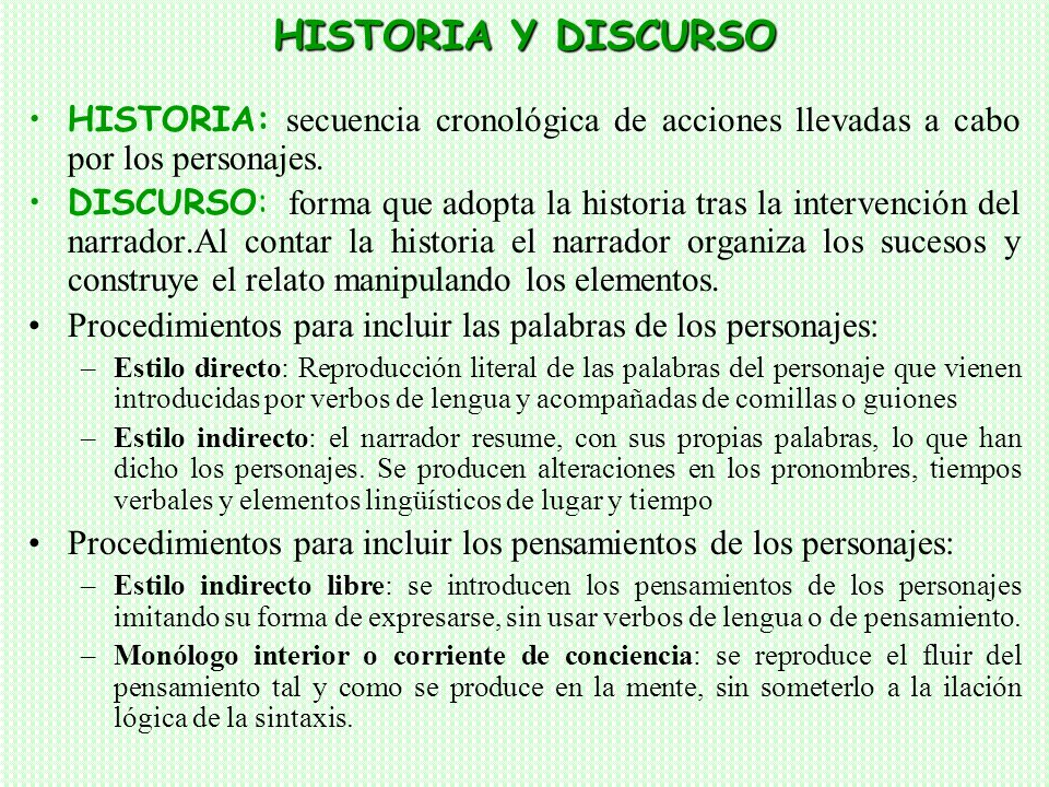 HISTORIA Y DISCURSO HISTORIA: secuencia cronológica de acciones llevadas a cabo por los personajes.