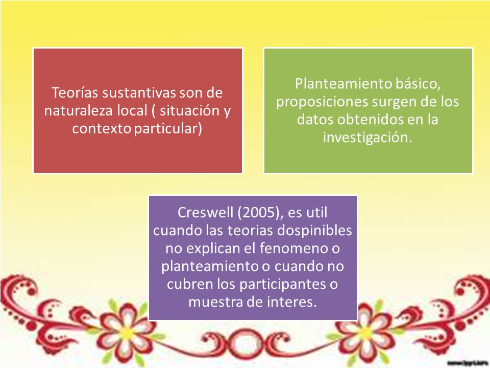 Teorías sustantivas son de naturaleza local ( situación y contexto particular)