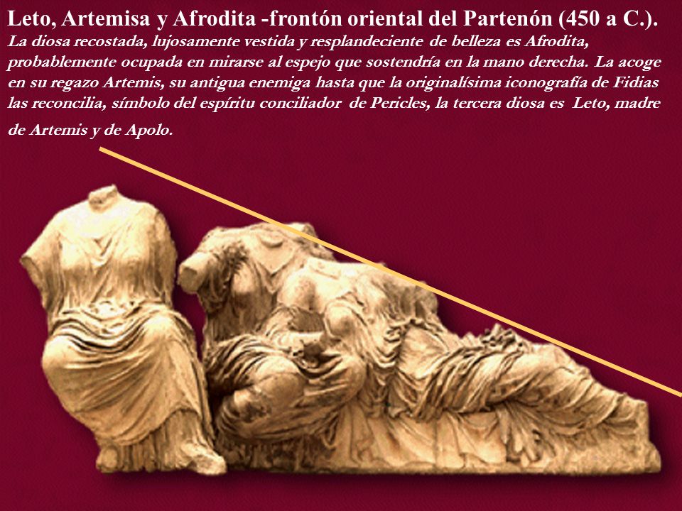Leto, Artemisa y Afrodita -frontón oriental del Partenón (450 a C. )