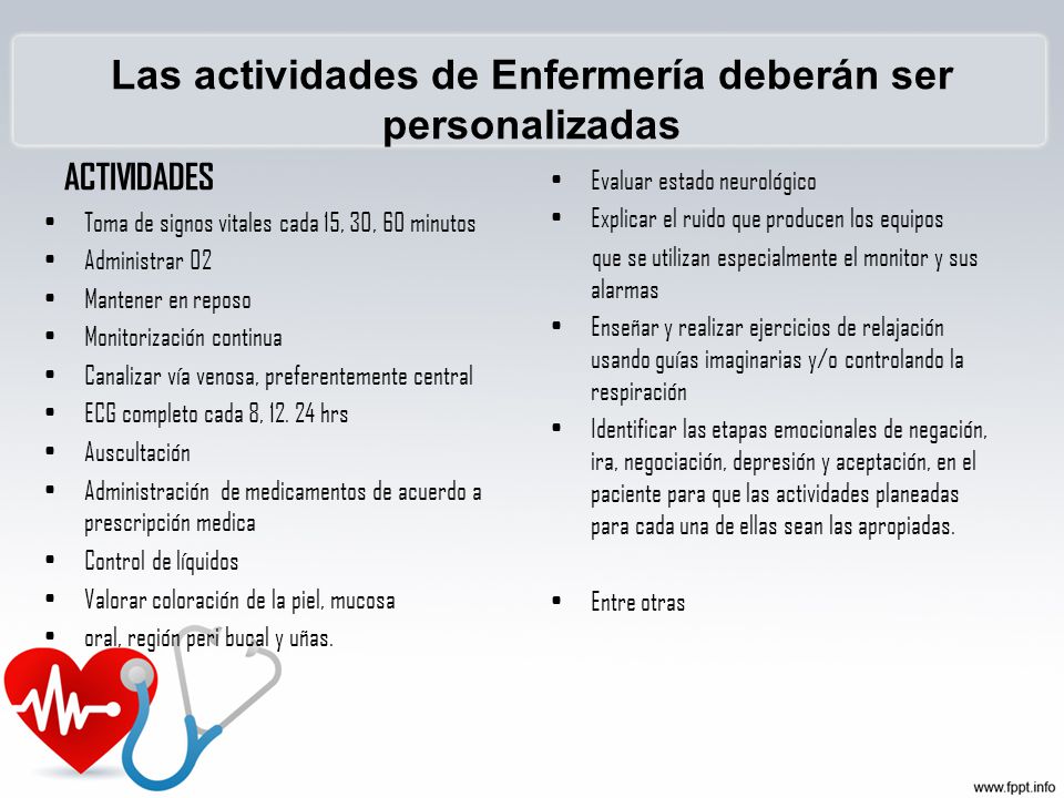 Las actividades de Enfermería deberán ser personalizadas