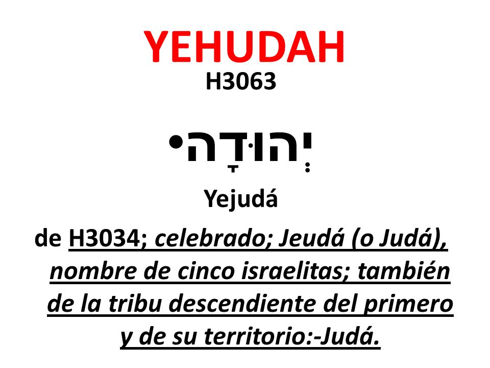 יְהוּדָה YEHUDAH H3063 Yejudá