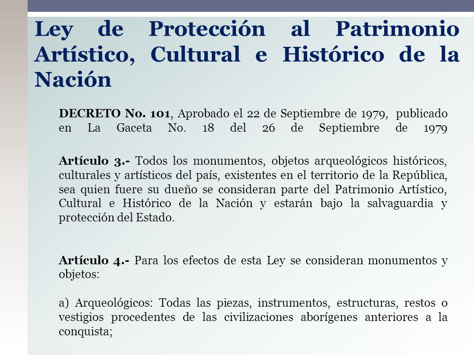 Ley de Protección al Patrimonio Artístico, Cultural e Histórico de la Nación